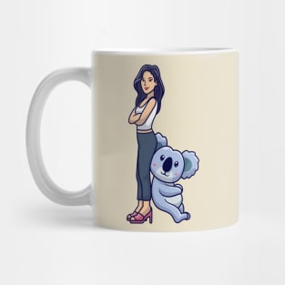 Cute Girl Posing With Koala Cartoon Mug